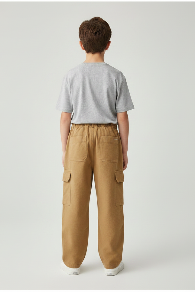 Pantalon Parachute Beige Cargo Ample Coton Garçon - vue 2