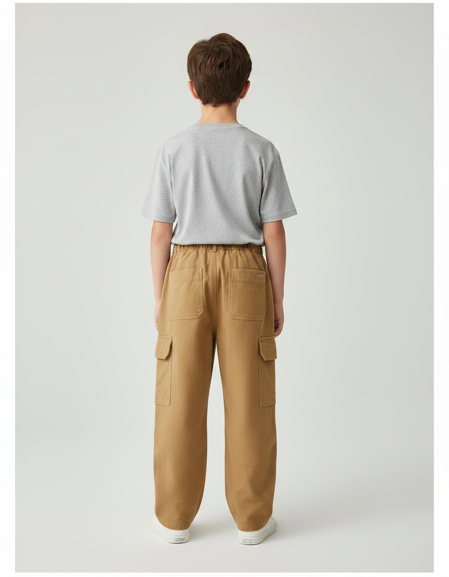 Pantalon Parachute Beige Cargo Ample Coton Garçon - vue 2