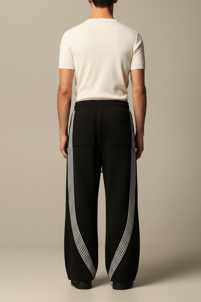 Pantalon Parachute Noir Ample Rayures Blanches Cordon - Molleton - vue 2