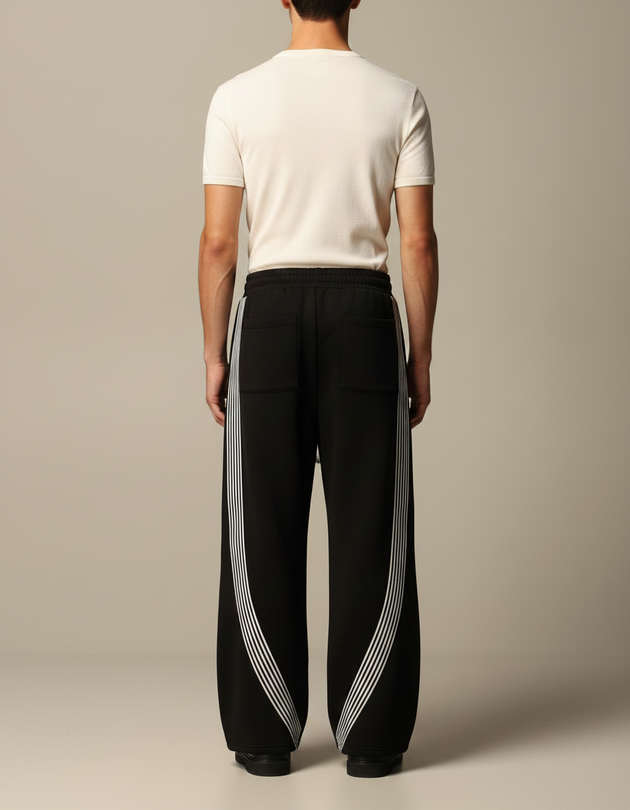 Pantalon Parachute Noir Ample Rayures Blanches Cordon - Molleton - vue 2