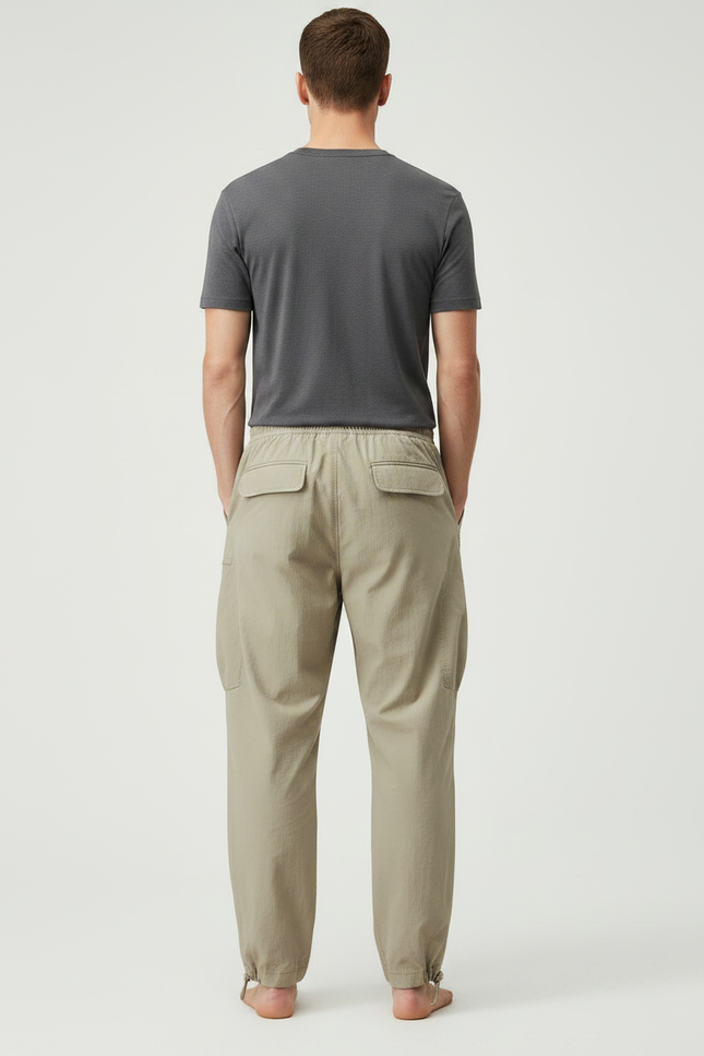 Pantalon Parachute Kaki Cargo Ample Léger Cordon Homme - Polyester - vue 2