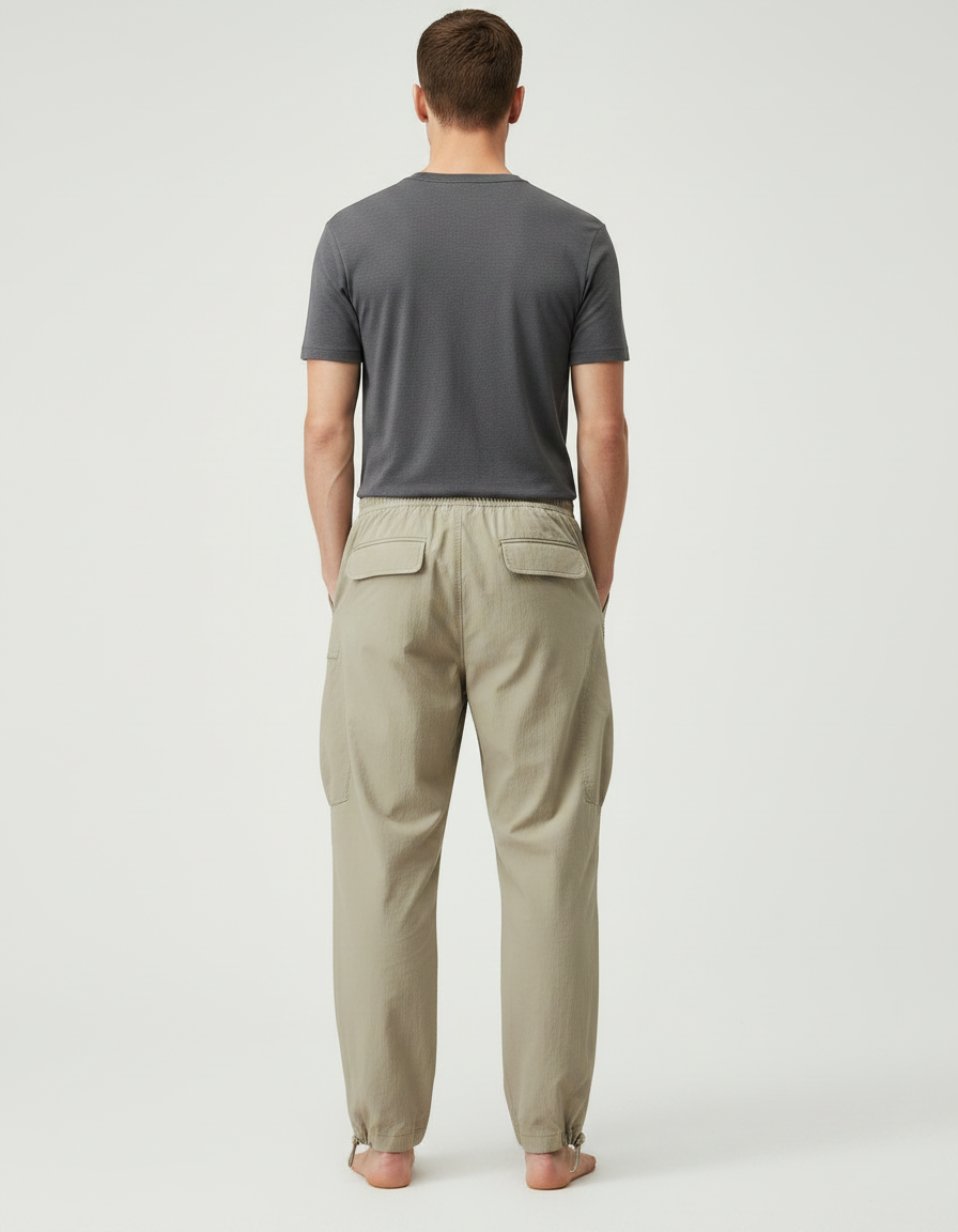 Pantalon Parachute Kaki Cargo Ample Léger Cordon Homme - Polyester - vue 2