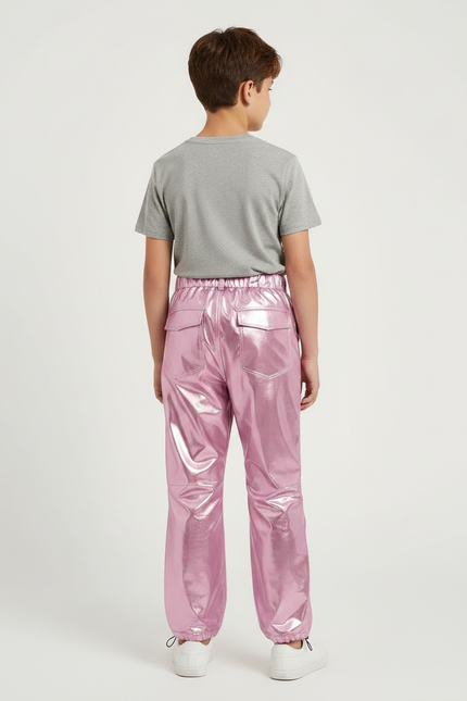 Pantalon Parachute Métallisé Rose Ample Brillant Garçon - Polyester - vue 2