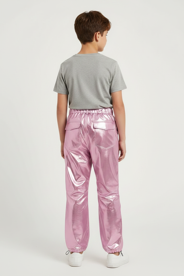 Pantalon Parachute Métallisé Rose Ample Brillant Garçon - Polyester - vue 2