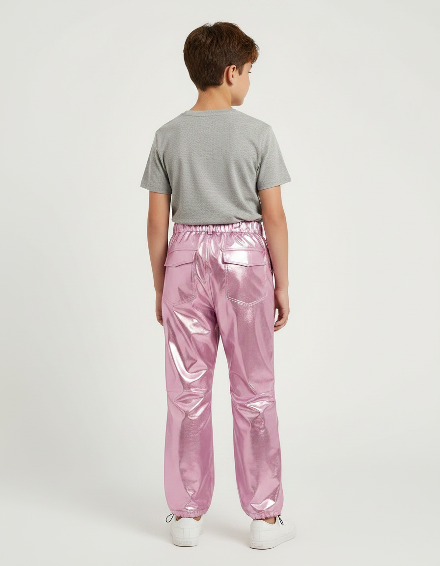 Pantalon Parachute Métallisé Rose Ample Brillant Garçon - Polyester - vue 2