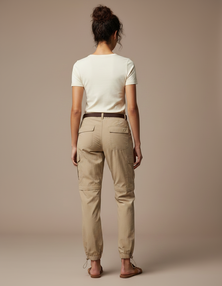 Pantalon Parachute Kaki Convertible Cargo Femme - Polyester - vue 2