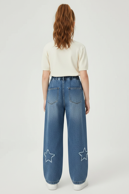 Pantalon Parachute Denim Étoiles Ample Enfant Bleu - Jean - vue 2