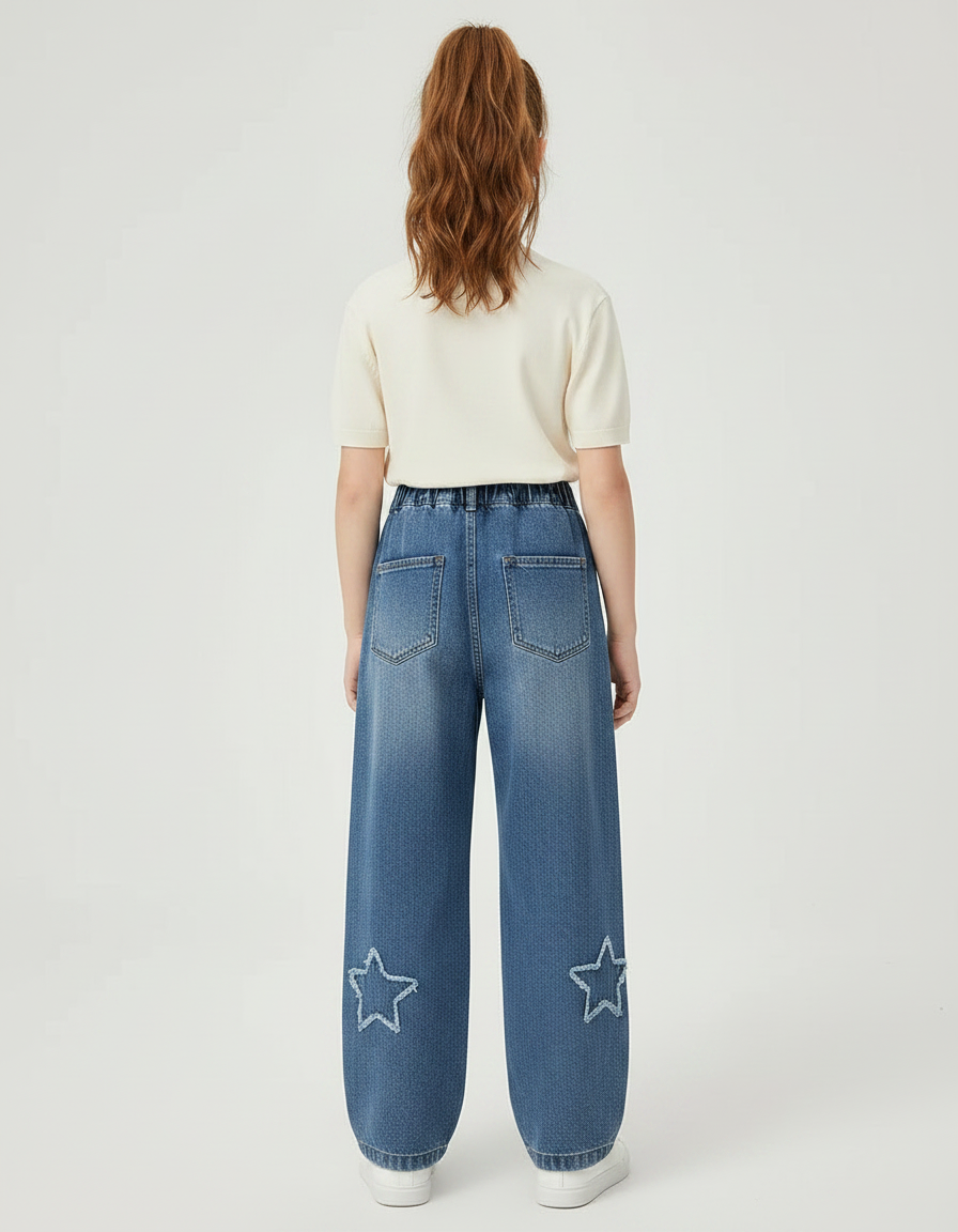 Pantalon Parachute Denim Étoiles Ample Enfant Bleu - Jean - vue 2