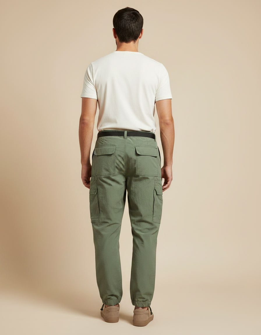 Pantalon Parachute Vert Cargo Ample Fonctionnel Homme - Polyester - vue 2
