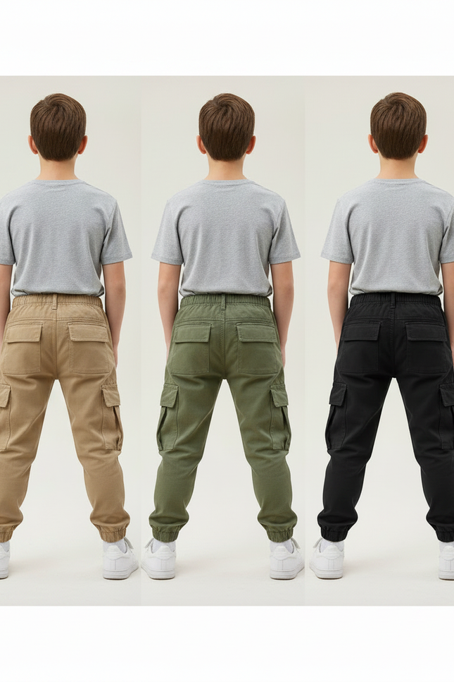 Pantalon Parachute Cargo Ample Coton Garçon Décontracté - Kaki - vue 2