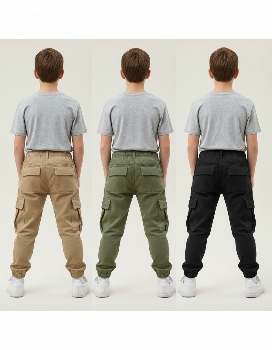 Pantalon Parachute Cargo Ample Coton Garçon Décontracté - Kaki - vue 2