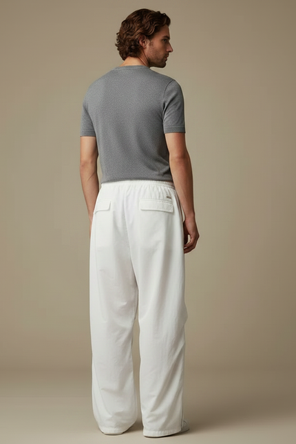 Pantalon Parachute Blanc Ample Fluide Homme Décontracté - Polyester - vue 2