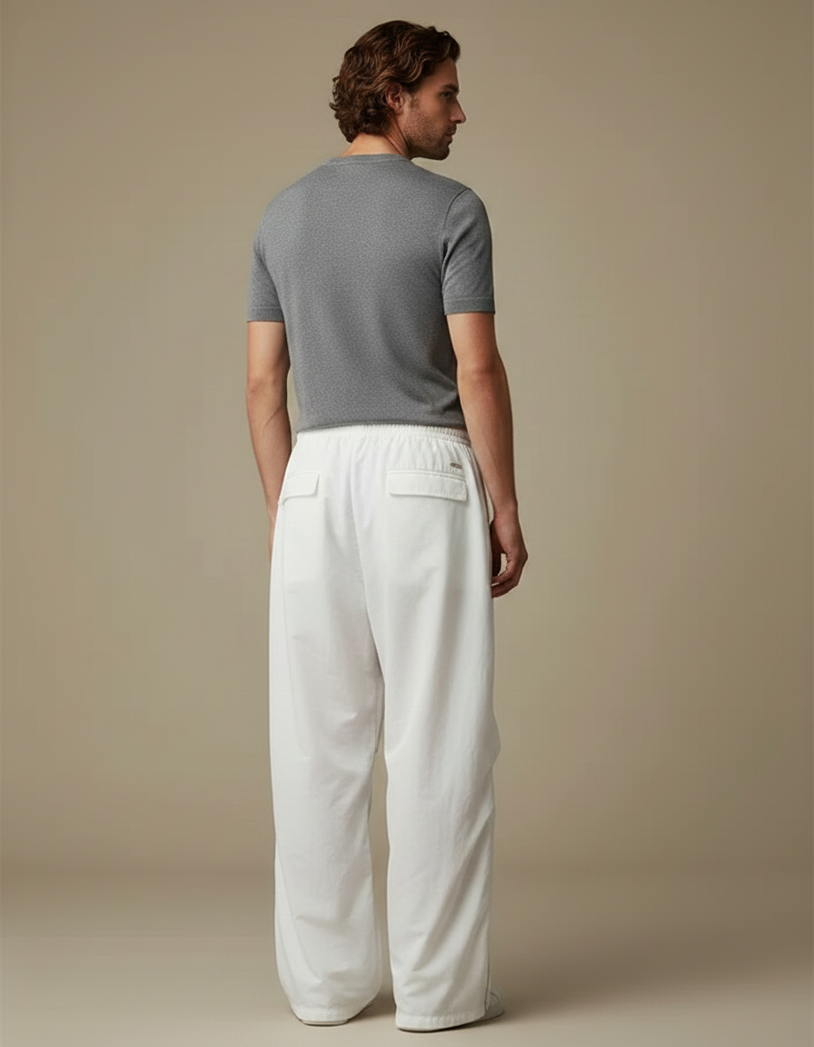 Pantalon Parachute Blanc Ample Fluide Homme Décontracté - Polyester - vue 2