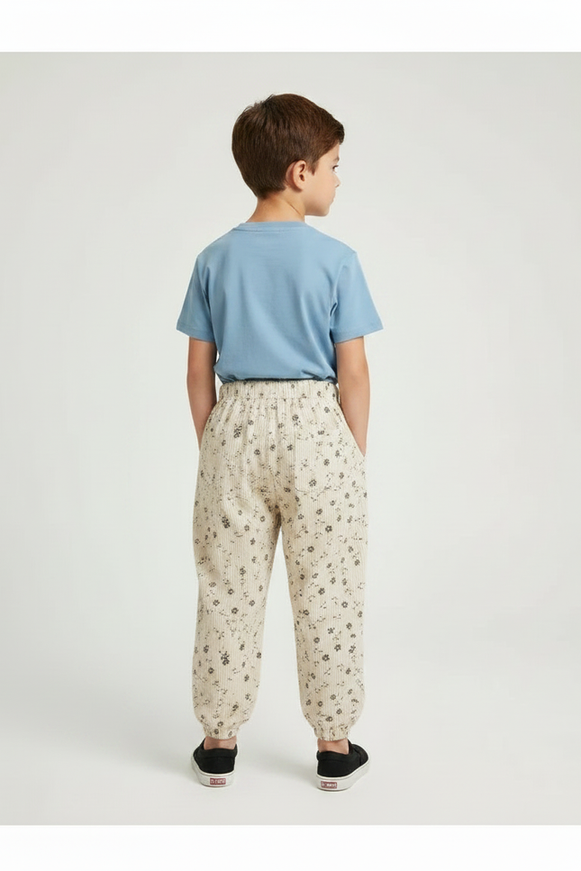 Pantalon Parachute Beige Côtelé Floral Ample Enfant - Cordé - vue 2