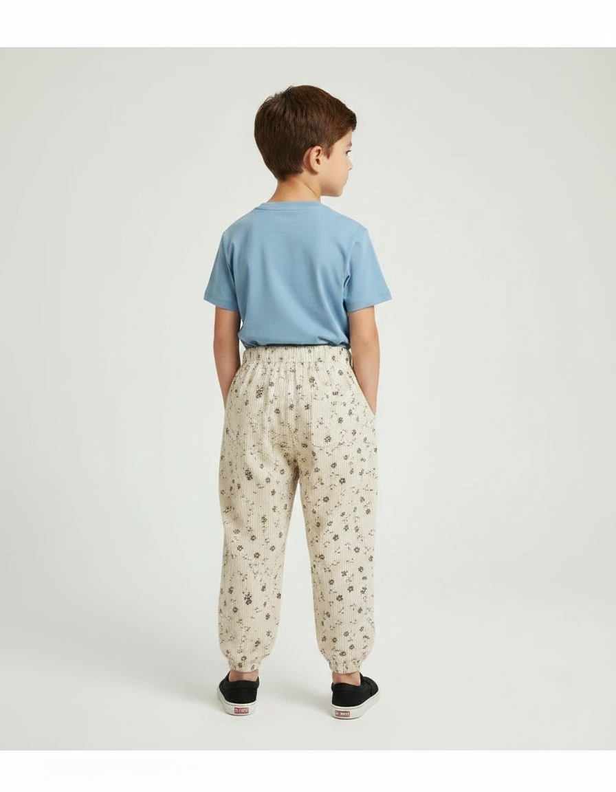 Pantalon Parachute Beige Côtelé Floral Ample Enfant - Cordé - vue 2