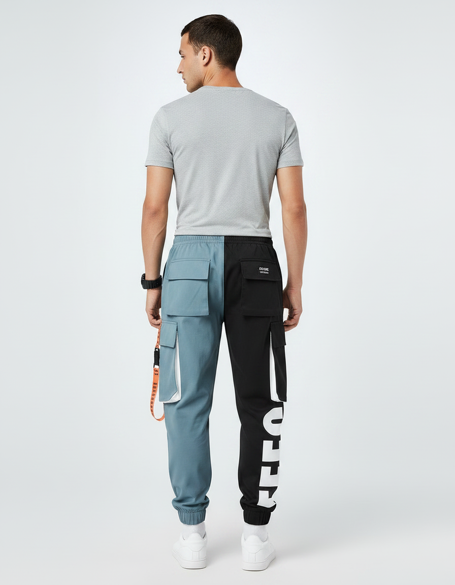 Pantalon Parachute Bicolore Cargo Imprimé Streetwear Homme - Multicolore Polyester - vue 2