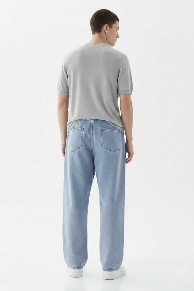 Pantalon Parachute Jean Ample Décontracté Bleu Clair Homme - vue 2