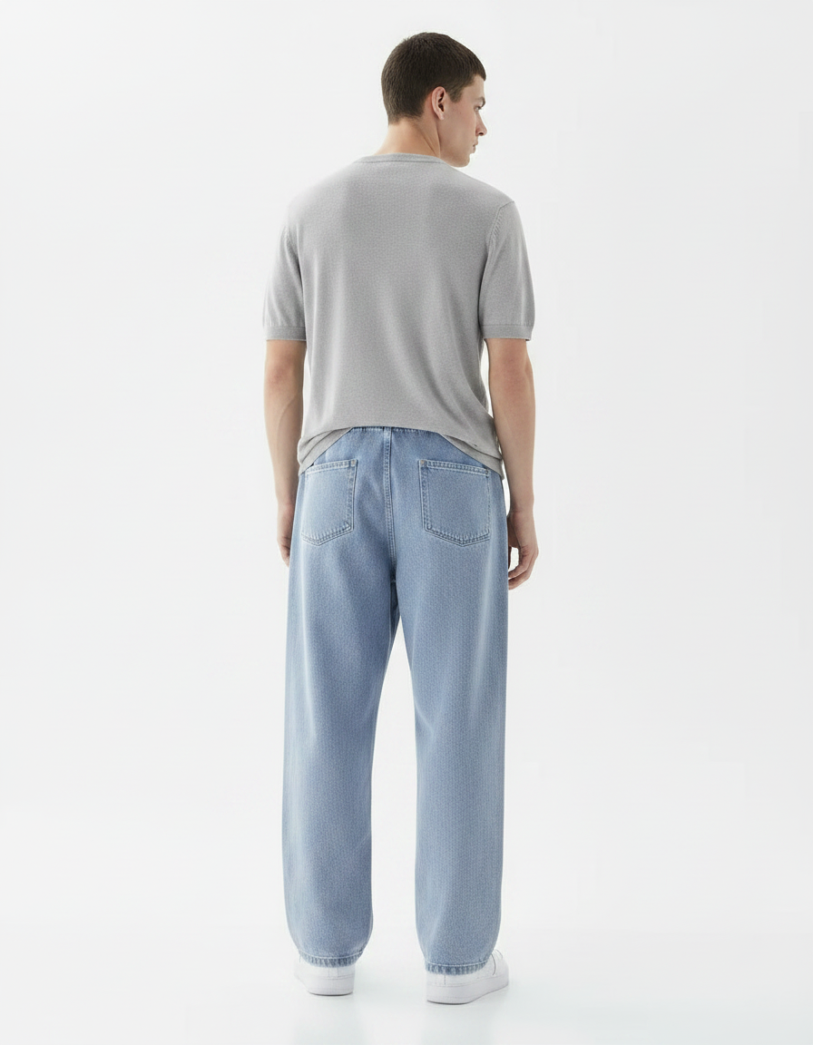 Pantalon Parachute Jean Ample Décontracté Bleu Clair Homme - vue 2