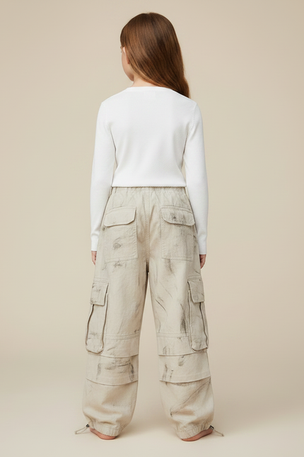 Pantalon Parachute Cargo Ample Beige Décontracté Enfant - Toile - vue 2
