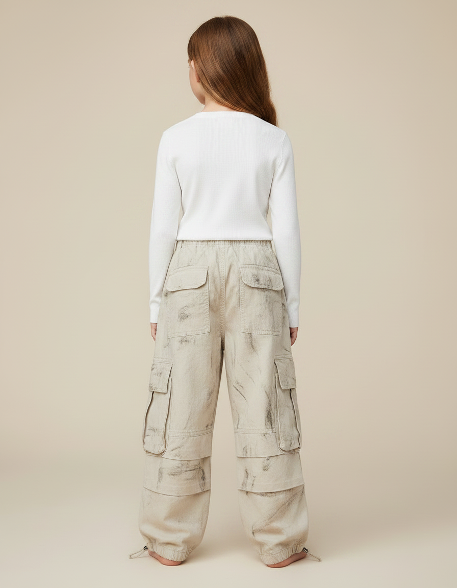 Pantalon Parachute Cargo Ample Beige Décontracté Enfant - Toile - vue 2