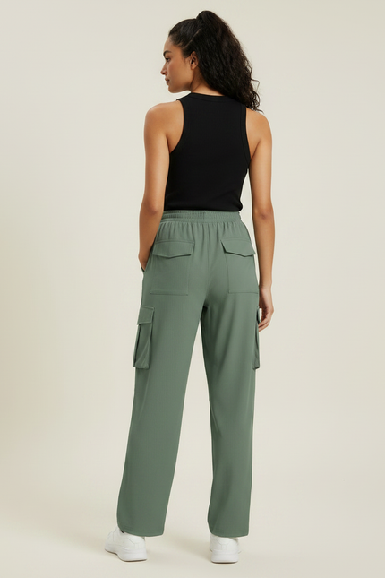 Pantalon Parachute Vert Cargo Fluide Femme Décontracté - Maille - vue 2