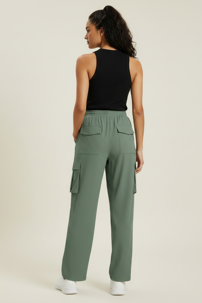 Pantalon Parachute Vert Cargo Fluide Femme Décontracté - Maille - vue 2