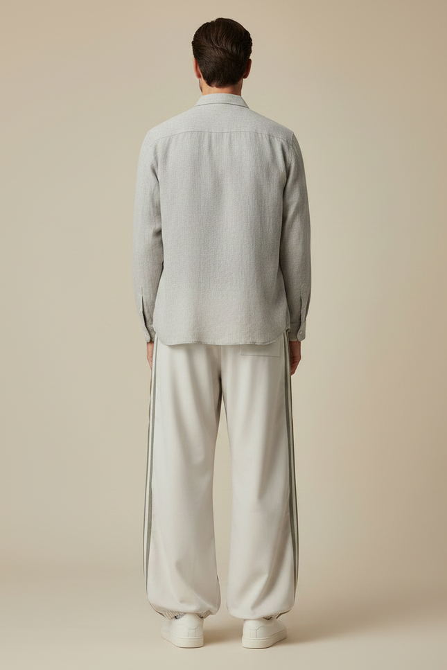 Pantalon Parachute Crème Ample Rayures Décontracté Cordon - Beige Polyester - vue 2