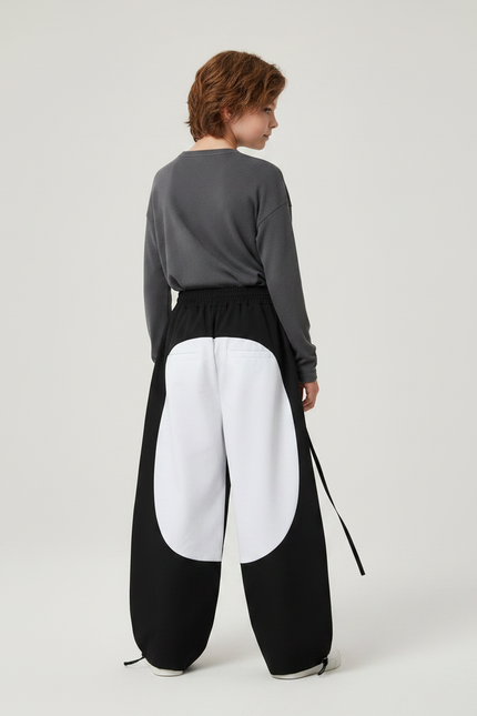 Pantalon Parachute Noir Blanc Ample Bicolore Enfant - Multicolore Polyester - vue 2