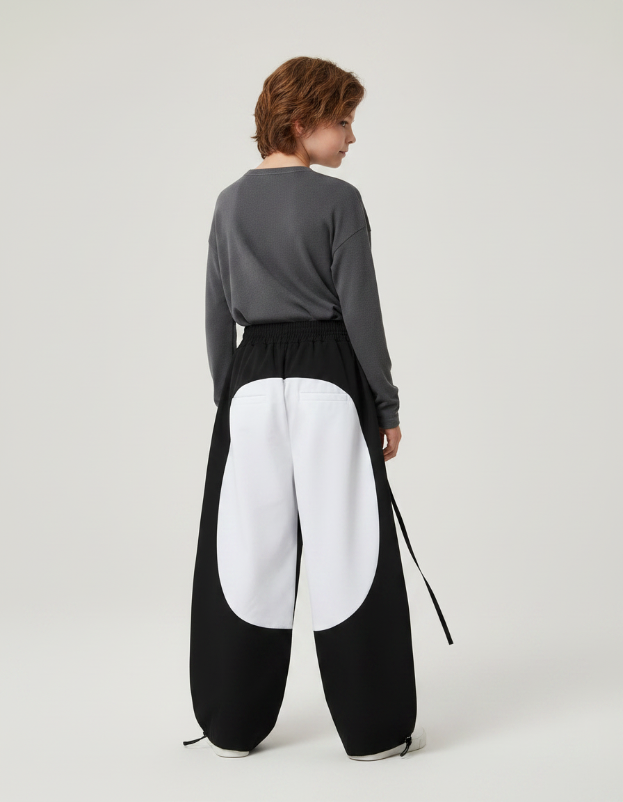 Pantalon Parachute Noir Blanc Ample Bicolore Enfant - Multicolore Polyester - vue 2
