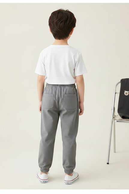 Pantalon Parachute Gris Ample Brodé Coton Enfant - Molleton - vue 2