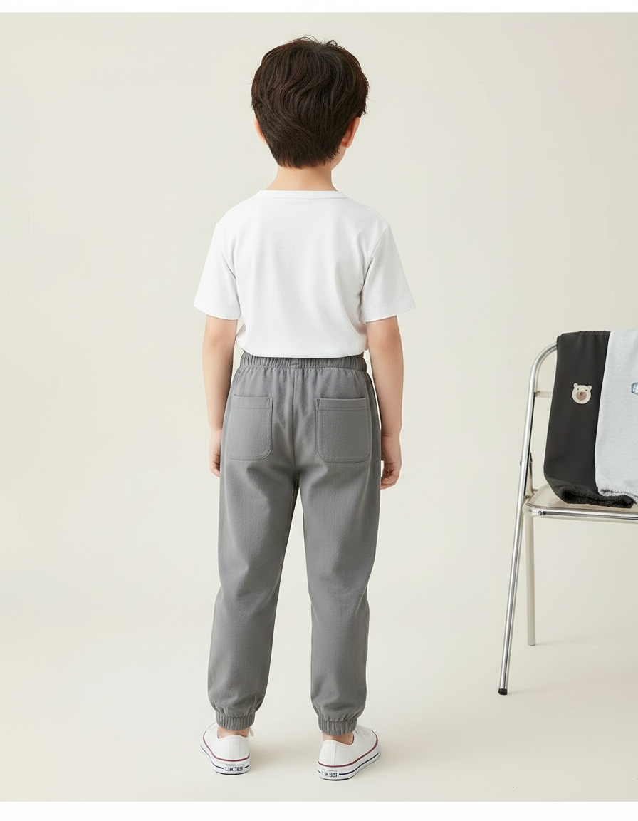 Pantalon Parachute Gris Ample Brodé Coton Enfant - Molleton - vue 2