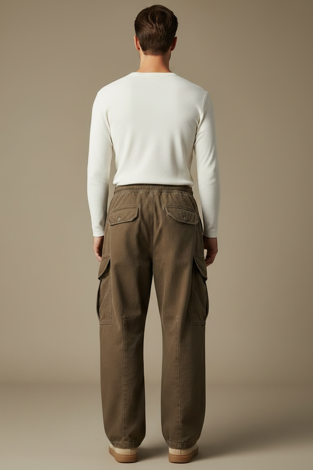 Pantalon Parachute Kaki Ample Baggy Coton Homme - Toile - vue 2