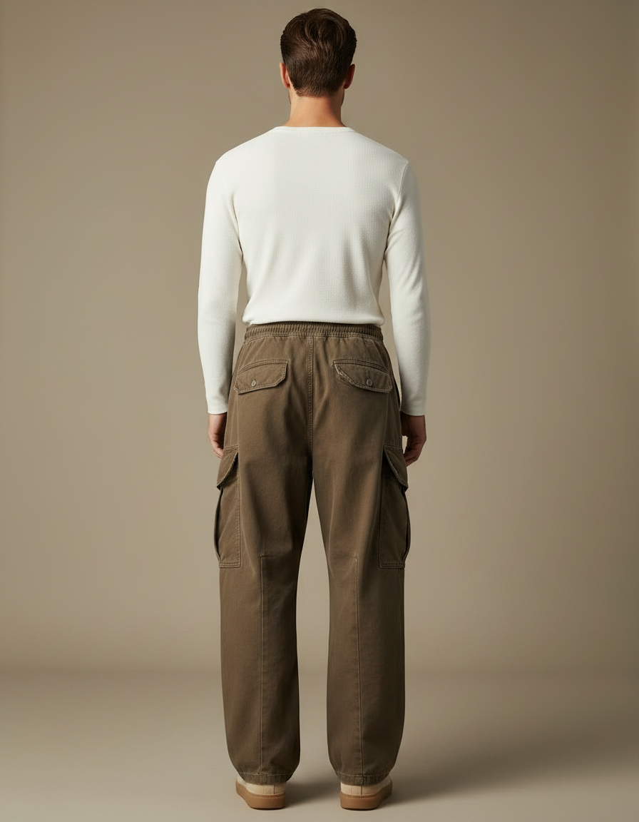 Pantalon Parachute Kaki Ample Baggy Coton Homme - Toile - vue 2