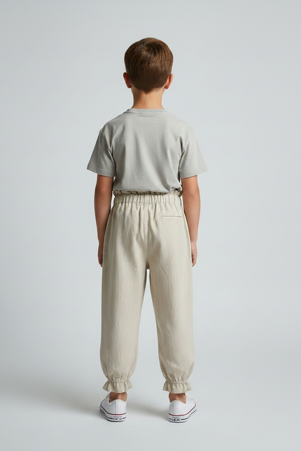 Pantalon Parachute Beige Ample Coton Enfant Froncé - vue 2