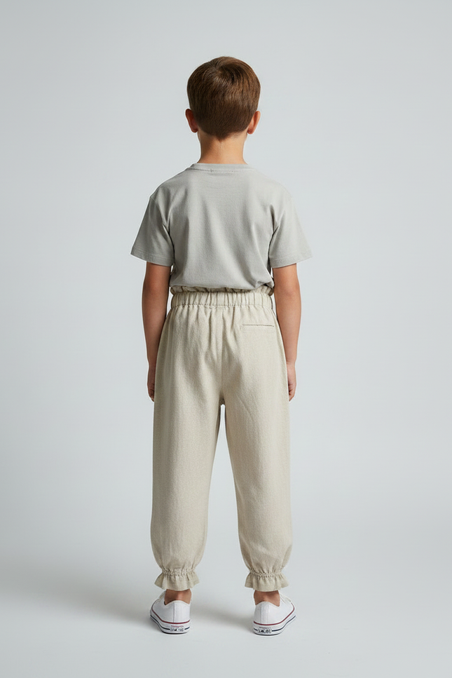 Pantalon Parachute Beige Ample Coton Enfant Froncé - vue 2