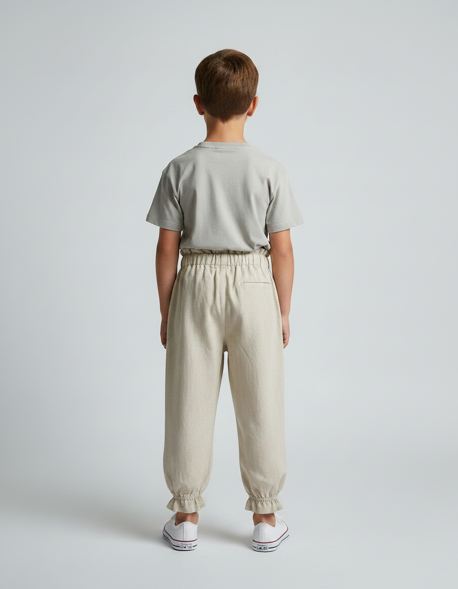 Pantalon Parachute Beige Ample Coton Enfant Froncé - vue 2