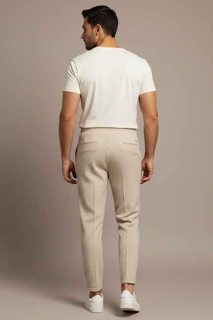 Pantalon Parachute Beige Texturé Slim Décontracté Cordon - Maille - vue 2