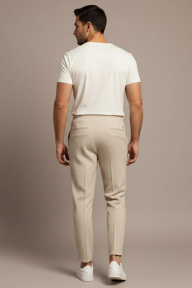Pantalon Parachute Beige Texturé Slim Décontracté Cordon - Maille - vue 2