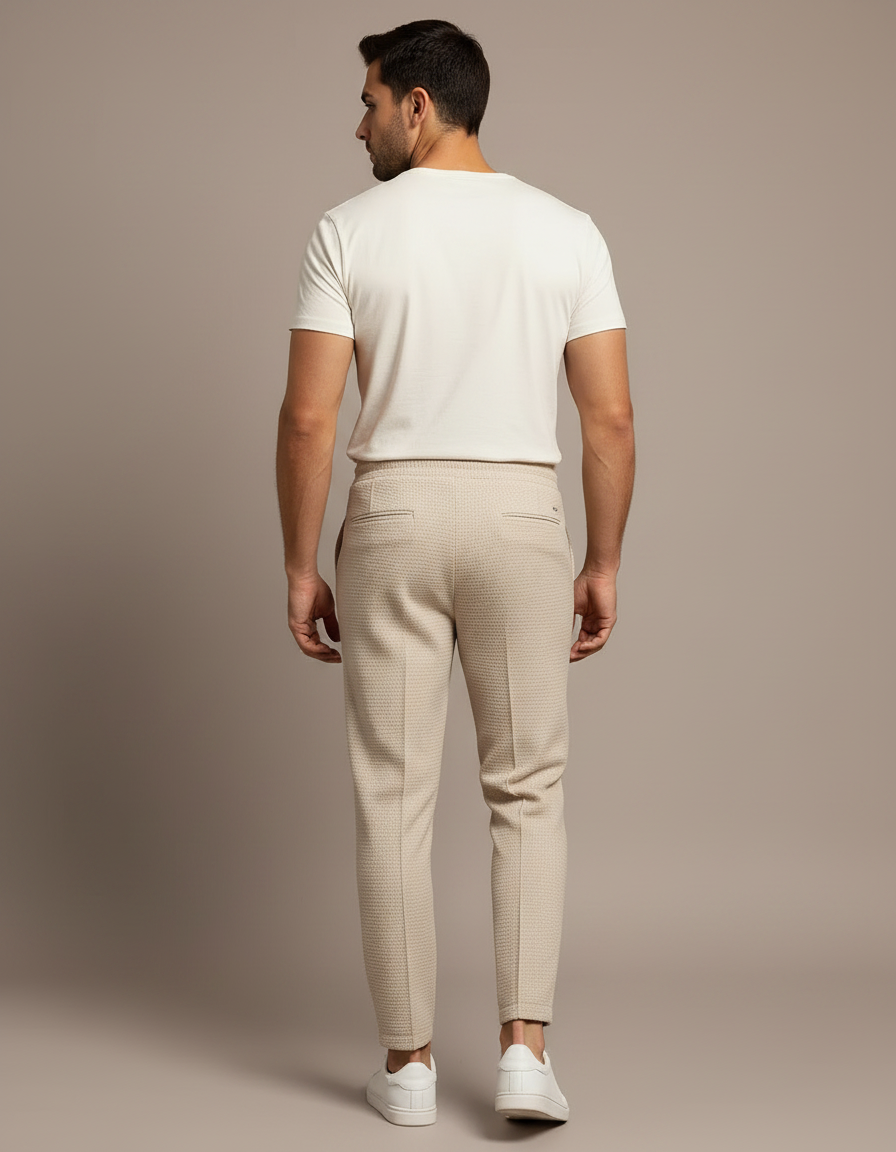 Pantalon Parachute Beige Texturé Slim Décontracté Cordon - Maille - vue 2