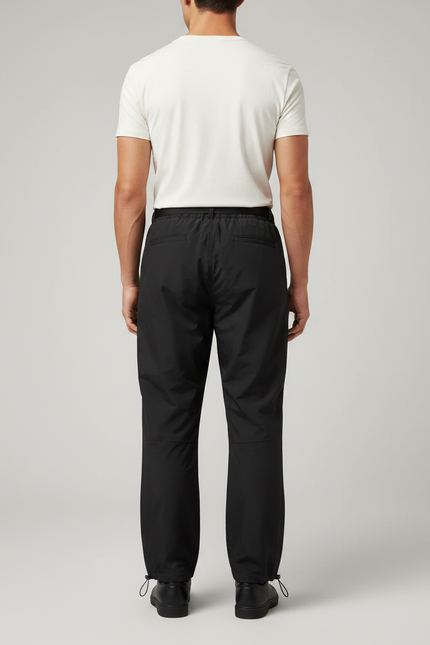 Pantalon Parachute Noir Ample Ceinture Cordon Unisexe - Polyester - vue 2