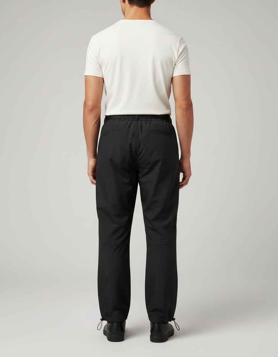 Pantalon Parachute Noir Ample Ceinture Cordon Unisexe - Polyester - vue 2