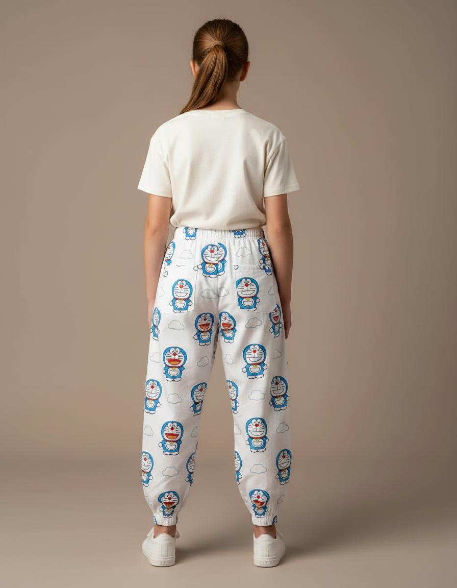 Pantalon Parachute Blanc Ample Doraemon Enfant Mignon - Coton - vue 2