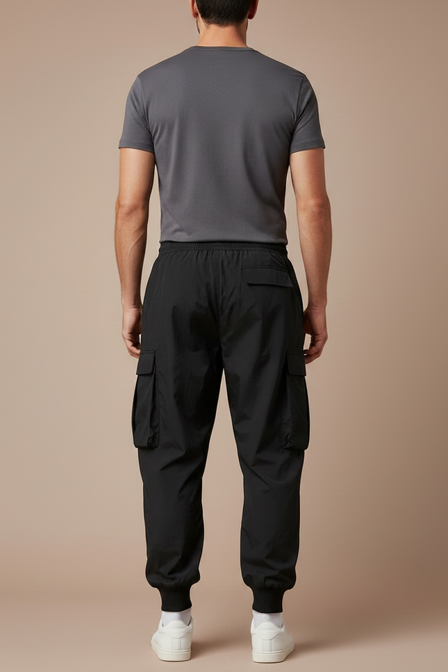 Pantalon Parachute Noir Cargo Ample Sportif Homme - Polyester - vue 2