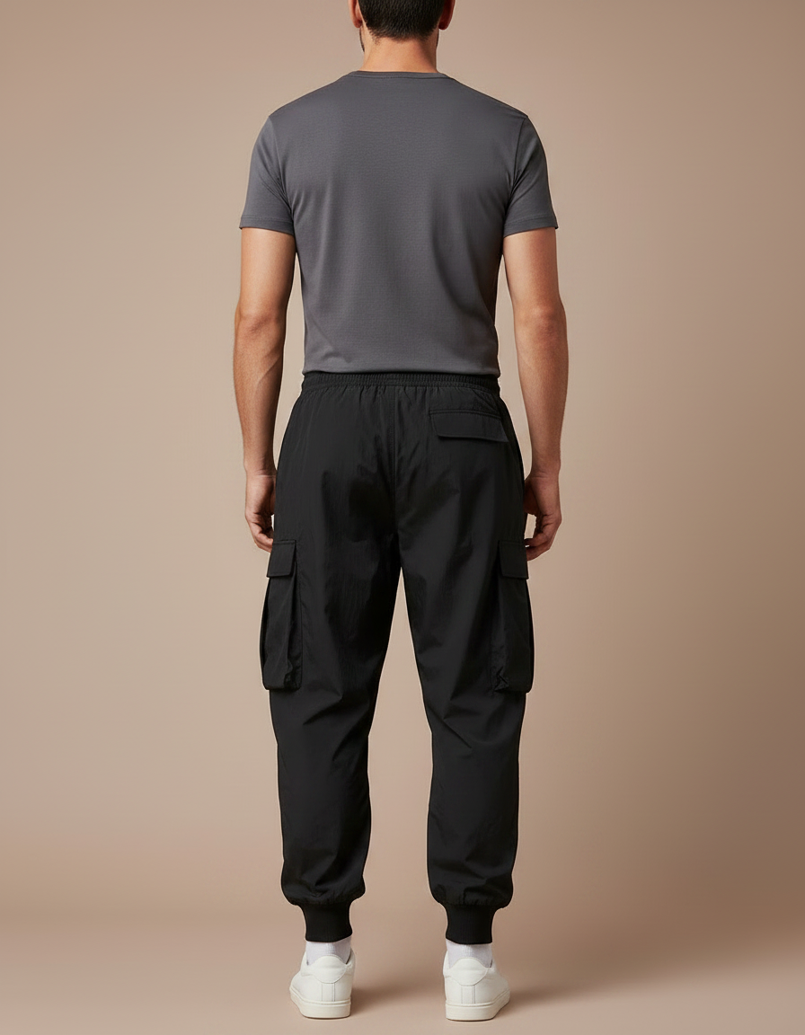 Pantalon Parachute Noir Cargo Ample Sportif Homme - Polyester - vue 2
