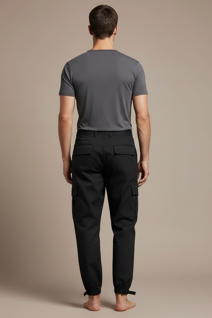 Pantalon Parachute Noir Cargo Homme Ajusté Militaire - Toile - vue 2