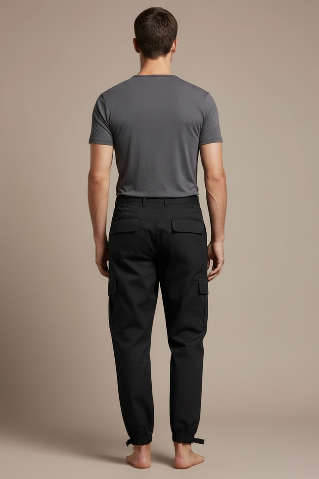 Pantalon Parachute Noir Cargo Homme Ajusté Militaire - Toile - vue 2