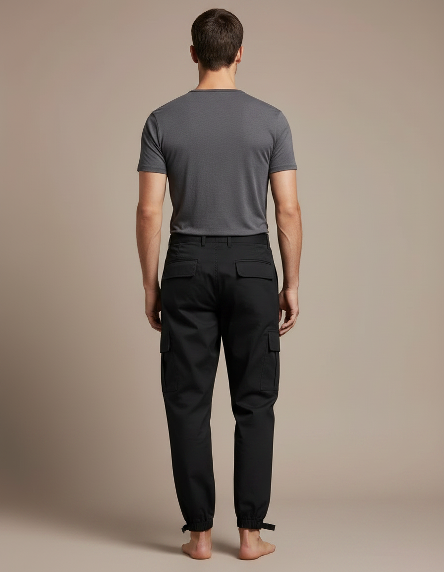 Pantalon Parachute Noir Cargo Homme Ajusté Militaire - Toile - vue 2