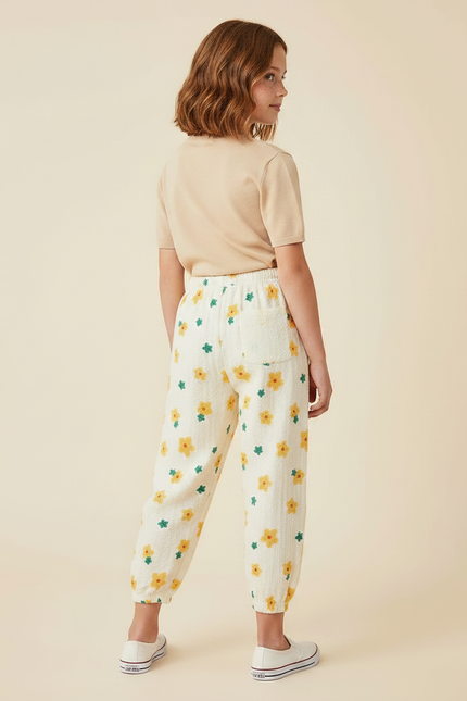 Pantalon Parachute Crème Fleuri Ample Léger Enfant - Beige Coton - vue 2