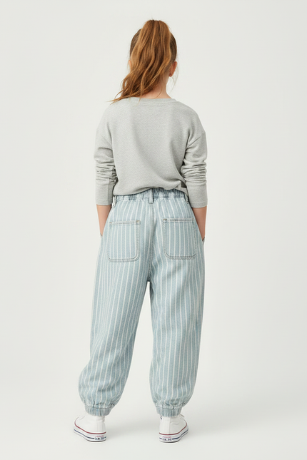 Pantalon Parachute Rayé Bleu Ciel Ample Décontracté - Jean - vue 2
