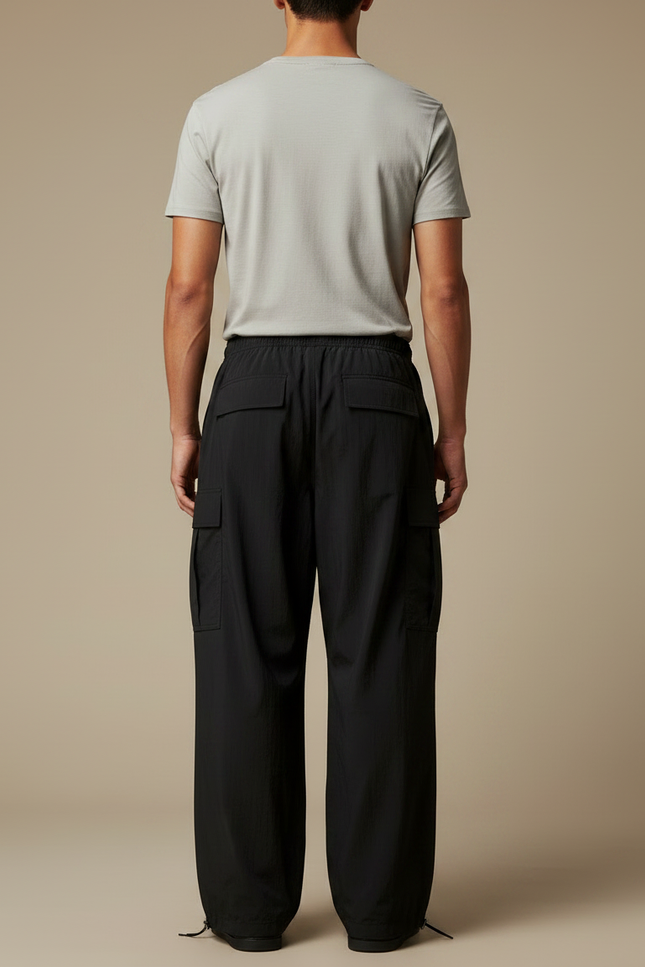 Pantalon Parachute Noir Cargo Ample Homme Polyester - vue 2